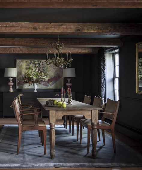 Introducing 'Dark Academia’ – the mysterious interiors trend | Homes & Gardens Dark Academia Interior, Pavilion Grey, Modern Pantry, Black Paint Color, Warm Home Decor, White Ceiling, Comfy Chairs, Painting Kitchen Cabinets, Interior Trend