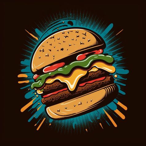 Burger Pop Art, Art Restaurant, Black Image, Neon Art, Food Truck, Mood Boards, Pop Art, Graffiti, Logo Design