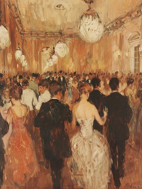 #OilPainting #BallroomParty #MaximeMaufraStyle #VictorianEra #ElegantAttire #TheCandie Ballroom Dance Painting, Regency Era Ballroom, Victorian Era Party, Party Oil Painting, Victorian Ballroom, Ballroom Party, Light Brown Background, Elegant Ballroom, Aesthetic Bible