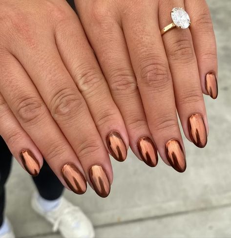 Chocolate Chrome Nails, Chocolate Chrome, Magenta Nail Polish, Chrome Nail Ideas, Copper Nails, Chrome Nail, Olive And June, Trendy Hair Color, Essie Nail