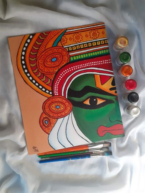 Its an yakshagana painting I have used acrylic paint Kathakali Dancer Painting, Canvas Painting Ideas Traditional, Onam Drawing Images, Indian Canvas Painting Easy, Painting Ideas For Exhibition, Painting For Art Exhibition, A3 Canvas Painting Ideas, Big Canvas Painting Ideas Acrylic Easy, Canvas Board Painting Ideas