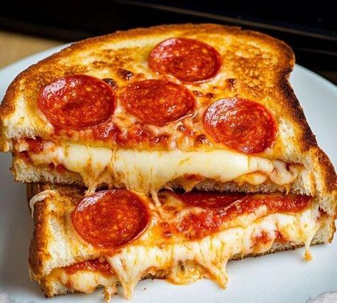 Pepperoni Pizza Grilled Cheese, Pepperoni Bread Recipe, Dreamsicle Salad Recipe, Pizza Grilled Cheese Recipes, Turkey Bacon Recipes, Broccoli Pasta Recipe, Grilled Cheese Recipe, Pizza Grilled Cheese, Classic Grilled Cheese