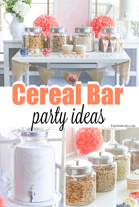 Cereal Buffet Bar, Cereal Bar Ideas, Cereal Bar Party, Cereal Themed Party, Cereal Bars Party, Cereal Station, Cereal Buffet, Bar Party Ideas, Pink Cereal