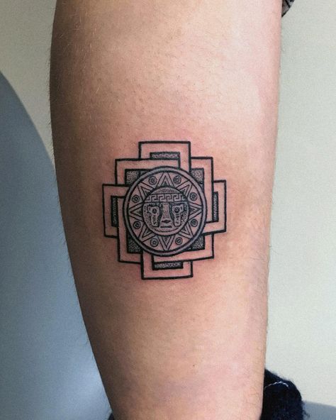 Sun god. Thanks Nina! . . . #blackwork #blackworkers #iblackwork #sungod #chakana #incacross #ink #dotwork #geometrictattoo #cusco #pisac #sacredvalley #vallesagrado #pisactattoo Sun God Tattoo, Peru Tattoo, Empowerment Tattoo, Inside Of Arm Tattoo, Mayan Tattoos, Tattoo For Boyfriend, God Tattoo, Wiccan Tattoos, Inca Tattoo