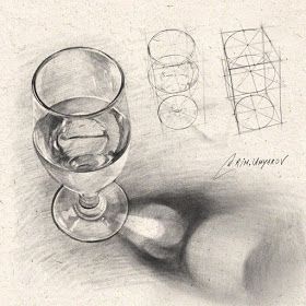 A glass of water by R. Umyarov Basic Sketching, Structural Drawing, Realistic Sketch, Perspective Drawing Lessons, Academic Art, Art Worksheets, Object Drawing, Drawing Studies, Still Life Drawing