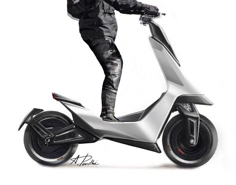 Sporty kick board scooter on Behance Concept Motorcycles Sketches, Electric Scooter Design, Retro Scooter, Electric Bike Kits, Bike Sketch, Best Electric Scooter, Electric Motorbike, Motorbike Design, Automobile Engineering