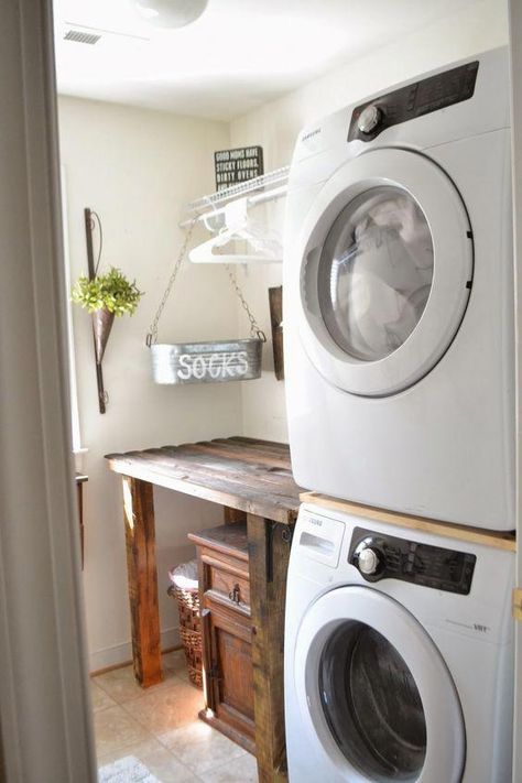 Rustic Farmhouse Laundry Room, Farmhouse Laundry Room Ideas, Modern Farmhouse Laundry Room, Laundry Room Organization Storage, Stacked Laundry Room, Laundry Room Storage Shelves, Laundry Room Ideas Small Space, Rustic Laundry Rooms, Small Laundry Room Organization