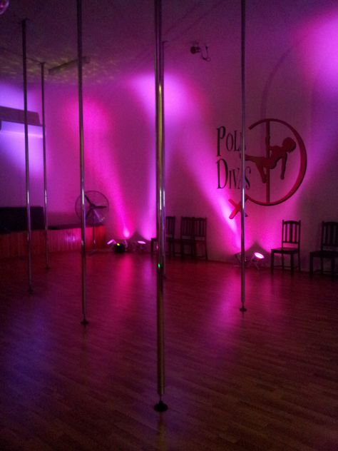 Lighting Room With Striper Pole, Neon Pole Dance, Pole Fitness Aesthetic, Pole Dance Studio Design, Home Kitchens Ideas, Dancing Studio, Pole Studio, Dance Studio Design, Pole Dance Studio