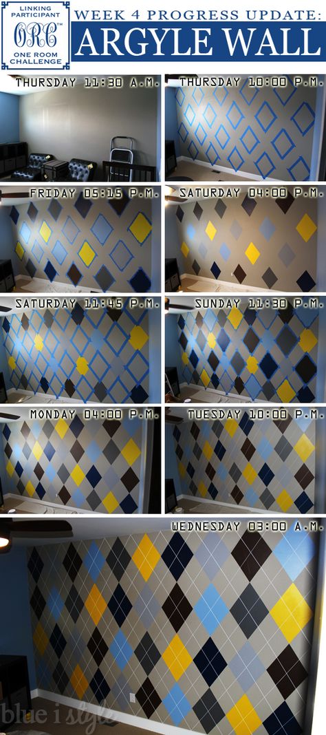 DIY Argyle Wall Argyle Wall, Wall Paint Patterns, Argyle Print, Creative Walls, One Room Challenge, Wall Paint Designs, Women's Hairstyles, Room Challenge, Challenge Week