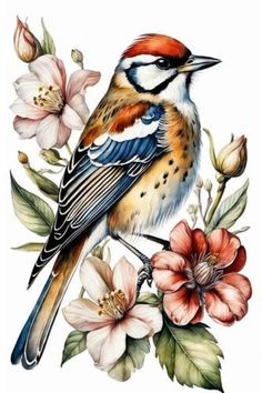 Bird And Flower, Flower Fabric, Art Social Media, Watercolor Bird, Create Art, Bird Art, Beautiful Birds, Watercolor Painting, Decoupage