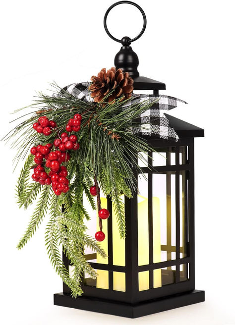 WOKEISE Metal Christmas Vintage Candle Lanterns with Led Light,Plaid Ribbon Decorative Hanging Lantern for Indoor Outdoor Decorations Party Gift Elegant Christmas Centerpieces, Lantern Candle Decor, Vintage Candle, Christmas Porch Decor, Metal Christmas, Vintage Lanterns, Lantern Lamp, Plaid Ribbon, Christmas Lanterns