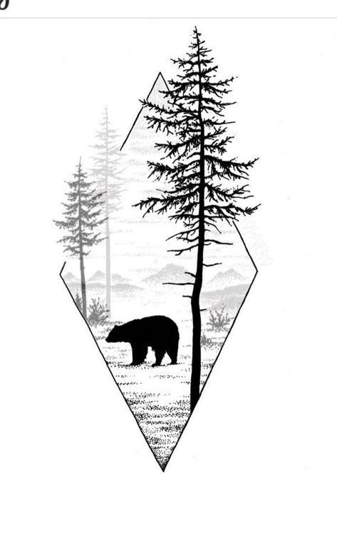 Bear Forest Tattoo Design, Bear Woods Tattoo, Bear In Woods Tattoo, Mountain Bear Tattoo, Bear Tattoo Drawing, Wood Tattoo Ideas, Bear Forest Tattoo, Bear Sketch Tattoo, Small Forest Tattoo