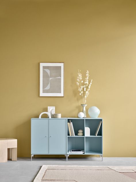 70s Inspiration, Nordic Color, Montana Furniture, Shelving Solutions, Yellow Wall, Vertical Storage, Shelf Design, Furniture Designer, Cabinet Colors