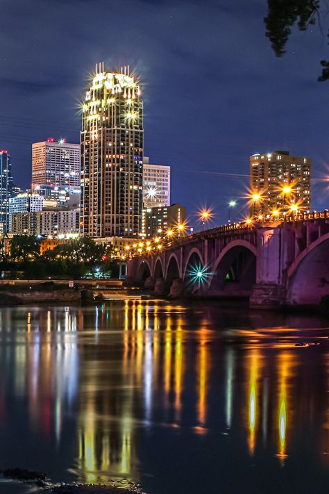 Minneapolis Aesthetic Night, Minneapolis Minnesota Aesthetic, Minneapolis Aesthetic, Creative Workouts, Minnie Aesthetic, Flour Milling, Stone Arch Bridge, Minnesota Photography, Office Painting