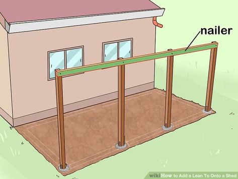 6 Ways to Add a Lean To Onto a Shed - wikiHow Lean To Carport, Storage Building Plans, Lean To Roof, Carport Plans, Shed House Plans, Lean To Shed Plans, Diy Storage Shed, Lean To Shed, Wood Storage Sheds