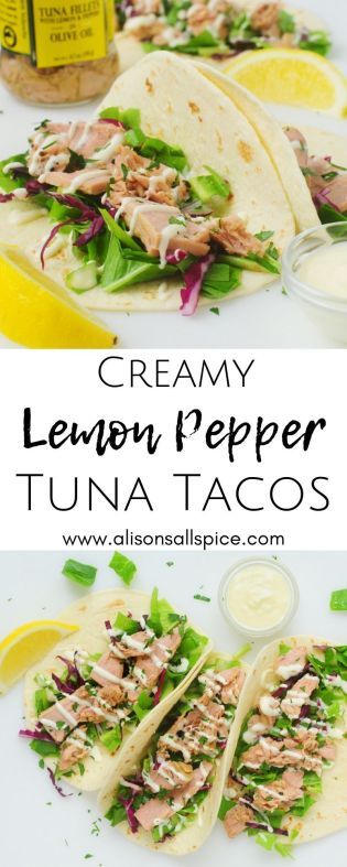 Creamy Lemon Pepper Tuna Tacos by Alison's Allspice, no cook recipe, fish recipe, canned tuna recipe, summer recipe, fish tacos, Tuna Tacos Recipe, Recipe Fish Tacos, Lemon Pepper Tuna, Canned Tuna Recipe, Tuna Dinners, Tuna Tacos, Tuna Steak Recipes, Canned Tuna Recipes, Tuna Recipe