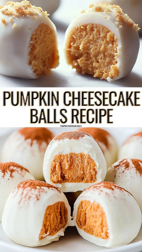 Pumpkin Cheesecake Balls: The Perfect No-Bake Fall Treat Fall Party Desserts For A Crowd, Pumpkin No Bake Dessert, Pumpkin Balls No Bake, No Bake Pumpkin Cheesecake Balls, Cheesecake Balls No Bake, No Bake Cheesecake Balls, Pumpkin Cheesecake Balls, Deserts Cupcakes, Pumpkin Balls