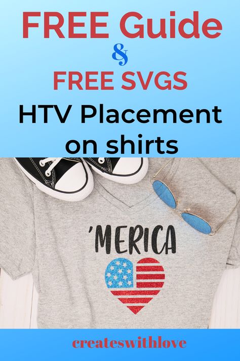 Have you ever struggled with HTV Placement on a shirt?  Wondered where the HTV Placement should be on a tiny shirt compared to a 4XL shirt?  Do you design shirts to sell?  What about adding vinyl to V Neck or Scooped Neck Shirt?  Grab this FREE Guide to print or save to easily find your HTV Placement quickly.  I also included several FREE SVG designs too! Htv Placement On Shirts, Placement On Shirts, Tiny Shirts, Free Svgs, Logo Placement, Design Shirts, Free Tshirt, Vinyl Shirts, Tshirt Pattern