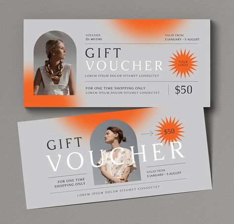 Creative Fashion Gift Voucher Template PSD, AI Discount Coupon Design, Discount Voucher Design, Cash Voucher, Branding Collateral, Voucher Card, Gift Voucher Template, Event Booth Design, Gift Voucher Design, Voucher Template