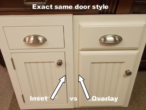 inset and overlay door comparison Vs Overlay, Cabinet Door Styles Kitchen, Inset Kitchen Cabinets, Full Overlay Cabinets, Inset Cabinet Doors, Kitchen Cabinet Door Styles, Kitchen Cabinets Hinges, Inset Cabinetry, Diy Cabinet Doors