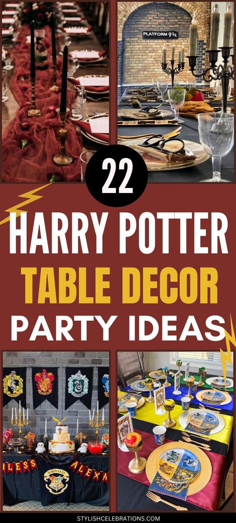 Magical Harry Potter Themed Decor Ideas For Your Next Party Harry Potter Table Decor, Harry Potter Wedding Decor, Harry Potter Table, Harry Potter Wedding Theme, Harry Potter Wedding, Table Decor Ideas, Wedding Theme, Table Decor, Wedding Decor