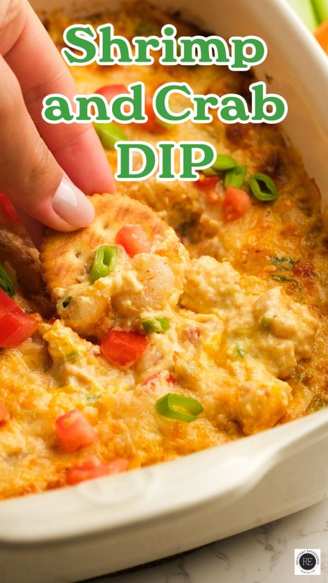 Loaded with sweet, tender shrimp and crab and plenty of cheese, Shrimp and Crab Dip is a super easy party pleaser that’ll disappear quickly! Hot Shrimp And Crab Dip, Shrimp And Crab Appetizers, Cajun Crab And Shrimp Dip, Crab And Shrimp Dip With Cream Cheese, Shrimp And Crab Spinach Dip, Crab Appetizers Easy, Cooked Shrimp Appetizer Recipes, Warm Crab Dip Recipe, Crab And Shrimp Dip