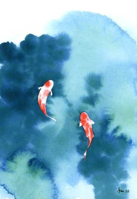 Watercolor Paintings Easy, 수채화 그림, Arte Inspo, Easy Watercolor, Koi Pond, Beginner Painting, Watercolor Inspiration, Water Painting, Drawing Tutorials