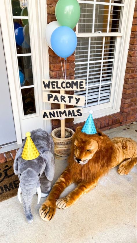 First Bday Safari Theme, One Year Old Birthday Party Animal Theme, One Year Safari Birthday, Three Year Old Animal Party, 3rd Birthday Party Animal Theme, Three Year Old Zoo Party, 2nd Birthday Jungle Theme, Zoo Themed 1st Birthday Party, Jungle Second Birthday Party