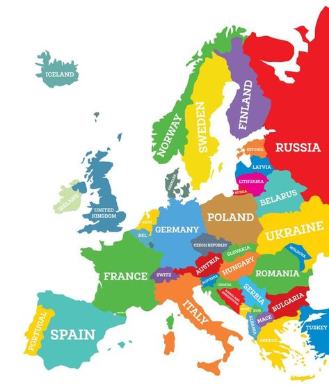 Political map of Europe Continent. Germany Poland, Map Of Europe, Europe Continent, Physical Map, India Map, Country Names, Printable Maps, Lampe Decoration, Country Maps