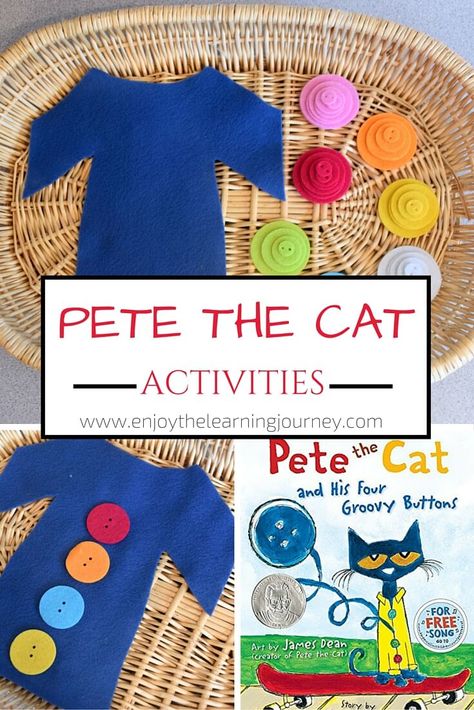 Pete The Cat Activities For Preschoolers, Pete The Cat Activities, Pete The Cat Buttons, Cat Activities, Pete The Cats, Clothing Themes, Cat Activity, Activities For Preschoolers, Book Baskets