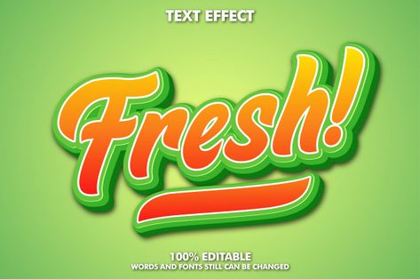 Editable fresh text effect, typography w... | Premium Vector #Freepik #vector #cartoon #typography #fruit #font Fresh Fonts Design, Fresh Typography Design, Fresh Logo Typography, Fruit Typography, Organic Typography, Cartoon Typography, Fresh Typography, Fruit Quotes, Food Font