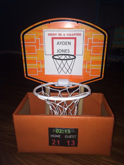 Basketball Valentines Day Box Basketball Valentines Boxes For Boys, Basketball Hoop Valentine Box Kids, Sports Theme Valentine Boxes, Volleyball Valentines Day Boxes, Basketball Valentine Box Ideas, Sports Valentine Box Ideas, Valentines Box Diy, Basketball Valentine Boxes, Basketball Valentines