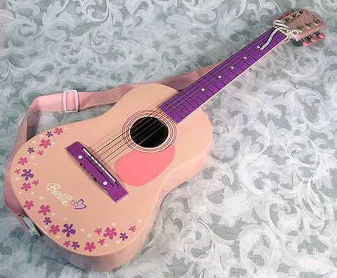 Sold 2004 Barbie Pink Acoustic Guitar w/ Barbie Case from Mattel Inc Pink Acoustic Guitar Aesthetic, Acoustic Guitar Design Ideas, Barbie Guitar, Pink Acoustic Guitar, Cute Guitar, Barbie Case, Ukulele Art, Music Bedroom, Ukulele Case