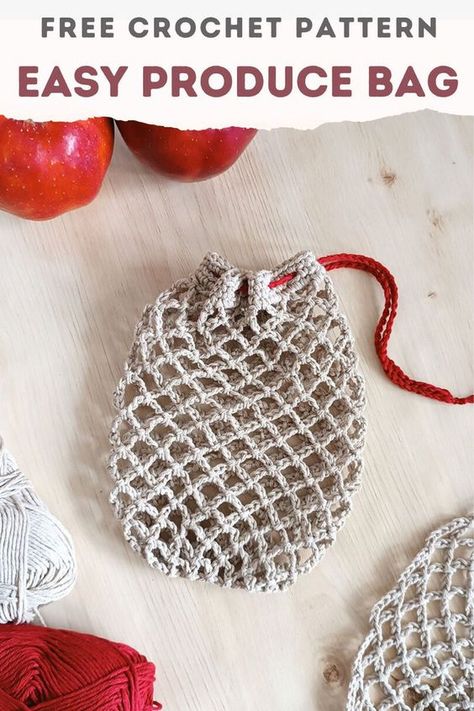 Crochet Produce Bag Produce Bag Crochet Pattern, Crochet Produce Bag, Crochet Small Bag, Crochet Mens Scarf, Quick Crochet Gifts, Crochet Men, Reusable Produce Bags, Small Crochet, Kids Scarf