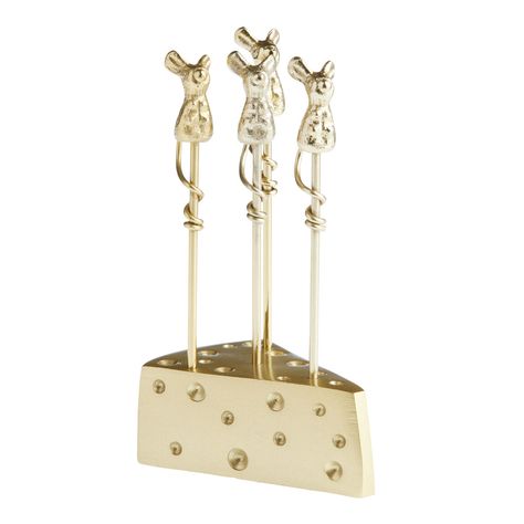 Gold Mice And Cheese Cocktail Pick Set 5 Piece - World Market Cheese Accessories, Ashley Aesthetic, Kitchen Rehab, Serving Ware, Bar Cart Styling, Cocktail Picks, Domestic Goddess, Southern Home, Ceramics Ideas Pottery