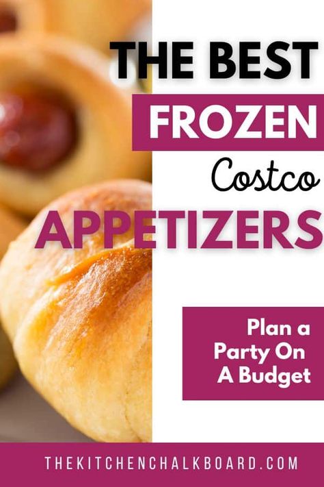 Hosting a party? Then read on for the best frozen appetizers from Costco. The Kitchen Chalkboard has vegetarian, easy, crowd-pleasing options for your party, Plan the best party on a budget with these Costco finds. Appetizers From Costco, Costco Party Platters, Costco Party Food, Graduation Party Snacks, Vegan Costco, Costco Appetizers, Christmas Party Appetizers, Frozen Party Food, Vegetarian Party Food