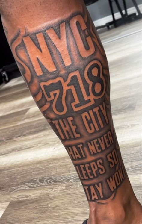 Nyc Leg Tattoo, New York Theme Tattoo, Nyc Inspired Tattoos, Ny Tattoo Ideas New York, New York Tattoo Ideas, Nyc Tattoo Ideas, Hometown Tattoo, Random Tattoos, Brooklyn Tattoo