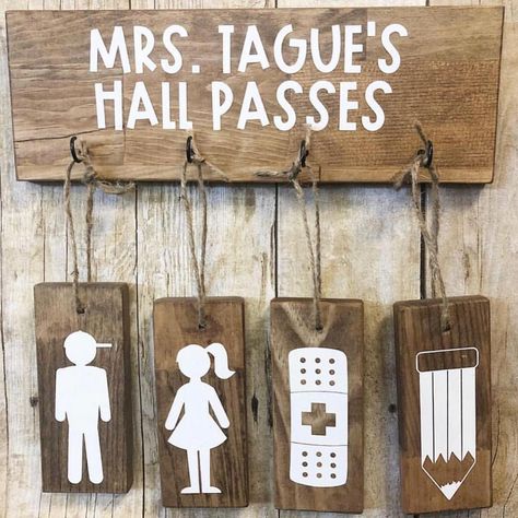 This is just about the cutest way to add to that farmhouse theme you’ve always been wanting in your classroom! @cursiveandcrayons just… Bathroom Pass, Classroom Goals, Hall Pass, Elementary Classroom Decor, Teacher Signs, Diy Classroom, Class Room, New Classroom, Classroom Setup