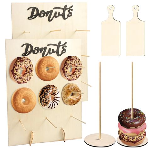 PRICES MAY VARY. Pack Includes - 2 donut walls, 2 donut stands, 2 small kitchen serving boards. At a leisurely and happy party, DIY your favorite flavor and shape of doughnut with your family and friends. Place the doughnuts on this donut stand, show them to your friends, invite them to taste them and enjoy the happy moment. Quick Installation - Hole has been pre-drilled on each donut stand, after receiving the product, you only need to install the shelf on the back and insert the wooden sticks Donut Stands, Donut Board, Donut Walls, Donut Tray, Donut Display, Donut Themed Birthday Party, Donut Stand, Tower Stand, Donut Wall