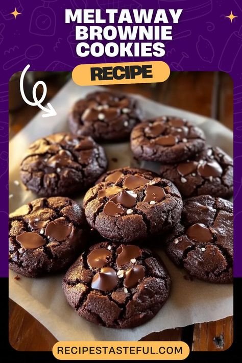 These Meltaway Brownie Cookies offer the rich, fudgy texture of brownies in a convenient cookie form. With a delightful combination of semi-sweet chocolate chips and a dusting of powdered sugar, they're sure to be a hit at any gathering. Coffee Cookies Recipe, Meltaway Cookies, Gooey Butter Cookies, Chocolate Brownie Cookies, Chocolate Chip Brownies, Best Christmas Cookie Recipe, Decadent Chocolate Desserts, Cookie Brownie Recipe, Ultimate Cookies