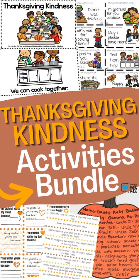 Use these Thanksgiving kindness activities from Coffee and Carpool for kids to focus on and spread kindness during November. Teaching kindness doesn’t have to be a chore, or something boring, or something hard. We can do it in a meaningful, fun, hands-on way with the resources in this Thanksgiving Kindness Bundle. Kindness Activities For Kids, Activities For Thanksgiving, School Readiness Activities, Teaching Kindness, Boredom Busters For Kids, Bored Jar, Kindness Challenge, Kindness Activities, Fun Outdoor Activities