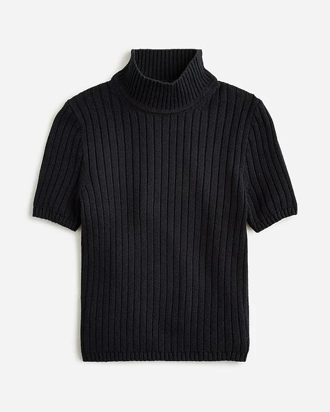 J.Crew: Cotton-blend Short-sleeve Turtleneck Sweater For Women Short Sleeve Turtleneck, Black Wardrobe, Cashmere Fabric, Black Turtleneck, Women's Sweaters, Sweater Sale, Cashmere Wool, Cool Sweaters, Fall Sweaters