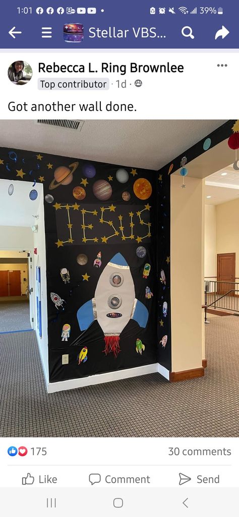 Vbs Space Theme Crafts, Stellar Vbs 2023 Crafts, Vbs Space Theme Decorations, Outer Space Vbs, Science Vbs, Vbs Diy, Vbs Stellar, Space Theme Decorations, Space Vbs