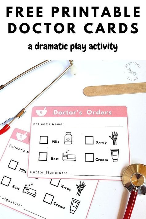 Dramatic Play Printables Free, Doctor Dramatic Play, Doctor Prescription, Doctor Role Play, Doctor Play Set, Dramatic Play Printables, Purposeful Play, Community Helpers Preschool, Dramatic Play Preschool