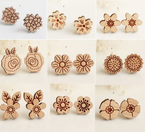 Wood Jewerly, Laser Cut Wood Jewelry, Wood Jewelry Diy, Wood Laser Ideas, Wood Jewelery, Laser Cut Wood Earrings, Wood Earrings Stud, Laser Cut Wood Crafts, Laser Engraved Gifts