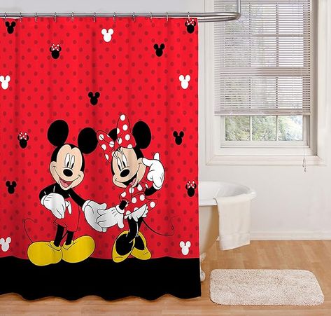 Amazon.com: Disney Jay Franco Mickey Mouse & Minnie Mouse Shower Curtain & Easy Care Fabric Kids Bath Curtain (Official Product) : Home & Kitchen Mickey Mouse Curtains, Mickey Mouse Shower Curtain, Disney Shower Curtain, Mickey Bathroom, Mickey Mouse Bathroom, Disney Bathroom, Mickey Mouse And Minnie Mouse, Bathroom Mat Sets, Fabric Shower Curtain