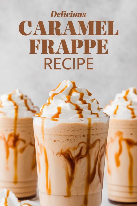 Guilt-Free Caramel Frappe Recipe Iced Caramel Frappe Recipe, How To Make A Frappe, Snickers Frappe, Easy Frappe Recipe, Frappe Recipe Homemade, Frappe At Home, Homemade Frappe, Ninja Bullet, Carmel Frappe