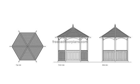 Hexagon Gazebo - Free CAD Drawings Hexagon Gazebo, Pool Houses Plans, One Storey House, Swimming Pool House, Courtyard House Plans, House Plans 3 Bedroom, 4 Bedroom House Plans, Two Storey House, Plans Modern