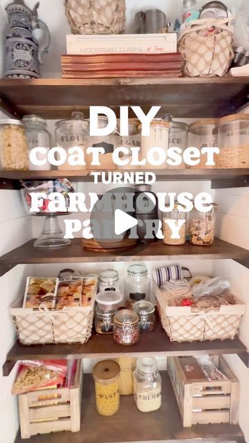 NICKI ODOM | DIY + Holidays + Home Decor + Body Positivity on Instagram: "DIY Coat Closet to Farmhouse Pantry makeover! When we first bought our home we knew the kitchen space would be somewhat of an issue. Luckily there is an awkwardly placed coat closet I immediately knew we didn’t need. So I designed a way to make it a functional space for us. https://thebohodiaries.com/coat-closet-to-farmhouse-pantry-diy/ When we completed this DIY I intended to go a in on more full YouTube videos, but my IG community was just too strong. I appreciate you all so much! Save this for your small coat closet renovation and share with someone who might like it! #bohofarmhouse #farmhousekitchen #kitchendiy Pantry | Shelf styling | Boho Farmhouse Style | thrifted home | shiplap | white aesthetic home Small Coat Closet Turned Pantry, How To Turn A Coat Closet Into A Pantry, Diy Pantry For Renters, Coat Closet Turned Into Pantry, Hallway Closet Into Pantry, Convert Coat Closet To Pantry, Pantry And Broom Closet Combo, Coat Closet Turned Pantry, Convert Closet To Pantry