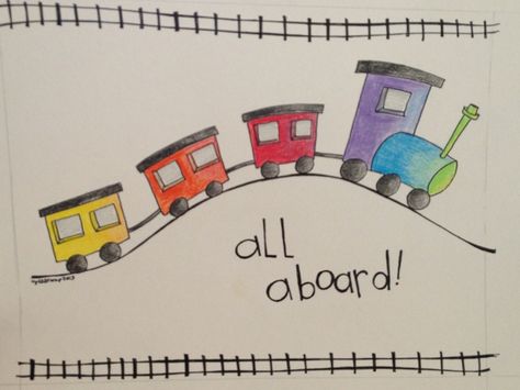 All Aboard train doodle Train Doodle Easy, Train Drawing Simple, Train Doodle, Train Sketch, Doodles Simple, Running Drawing, Toddler Projects, Happy Doodles, Train Drawing